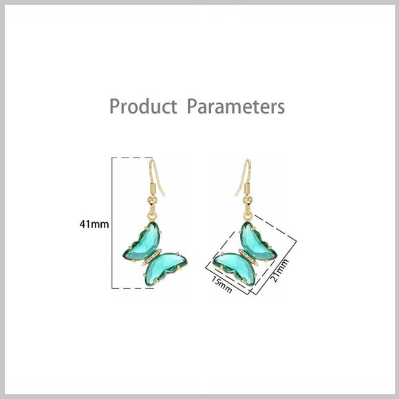CZ Butterfly Glass Drop Dangle Earrings Sterling Silver Zirconia Gold Plated - Picture 4 of 5